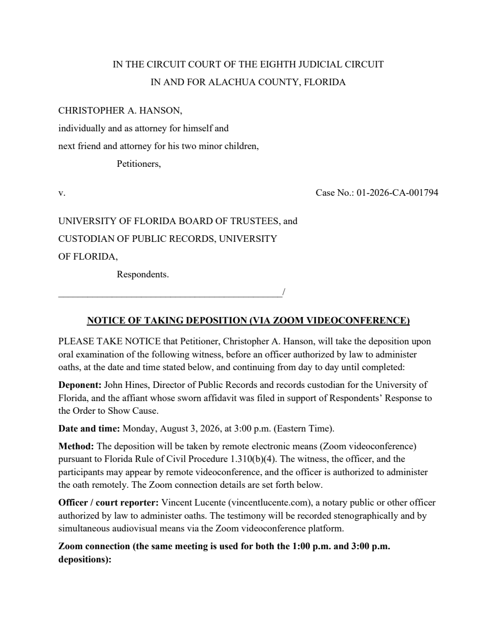 Dep notice Hines